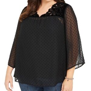 NWT Style & Co Black Dot Velvet Lace Top